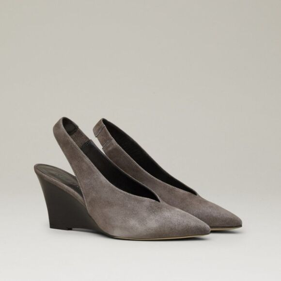 M. Gemi Celeste  Suede Pointed Toe Slingback Wedge Black sz 37.5 Made in Italy - Picture 1 of 8